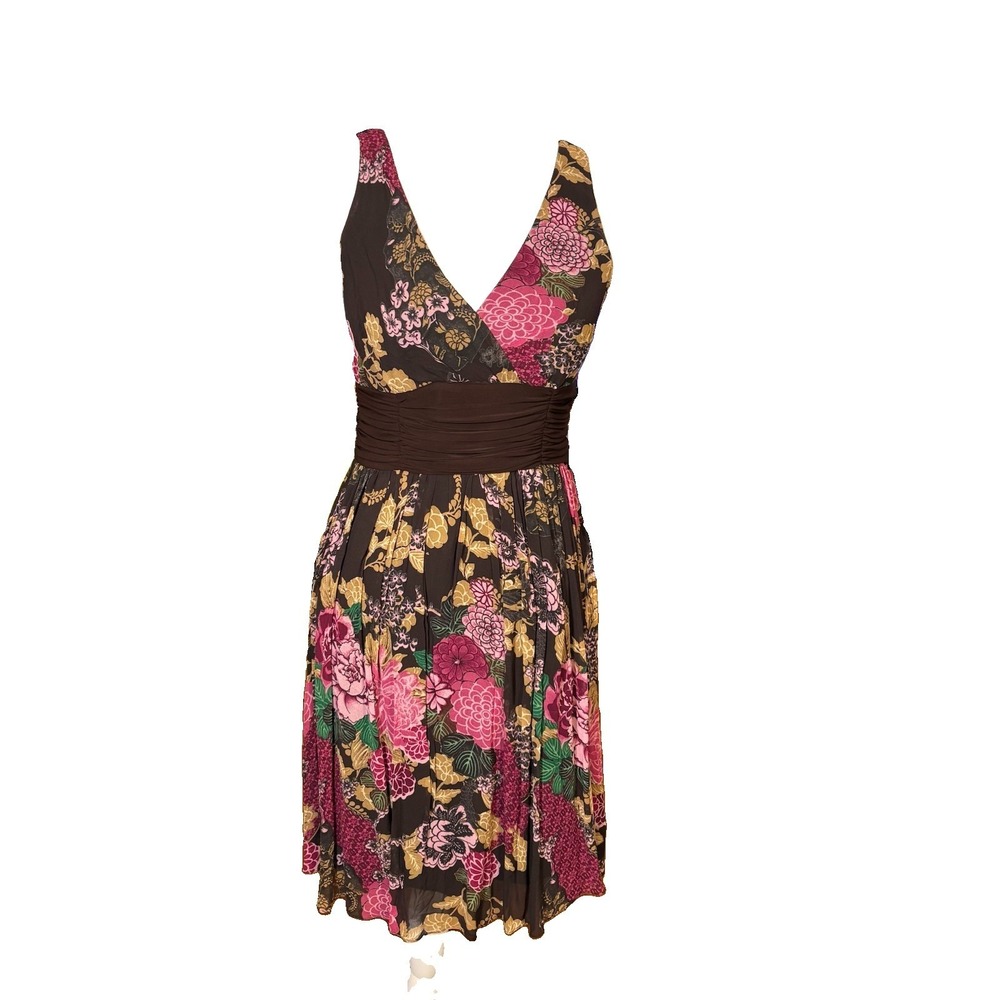 EVA BLUE Y2K 90s Dark Floral V Neck Midi Dress Small Retro Romantic Whimsical